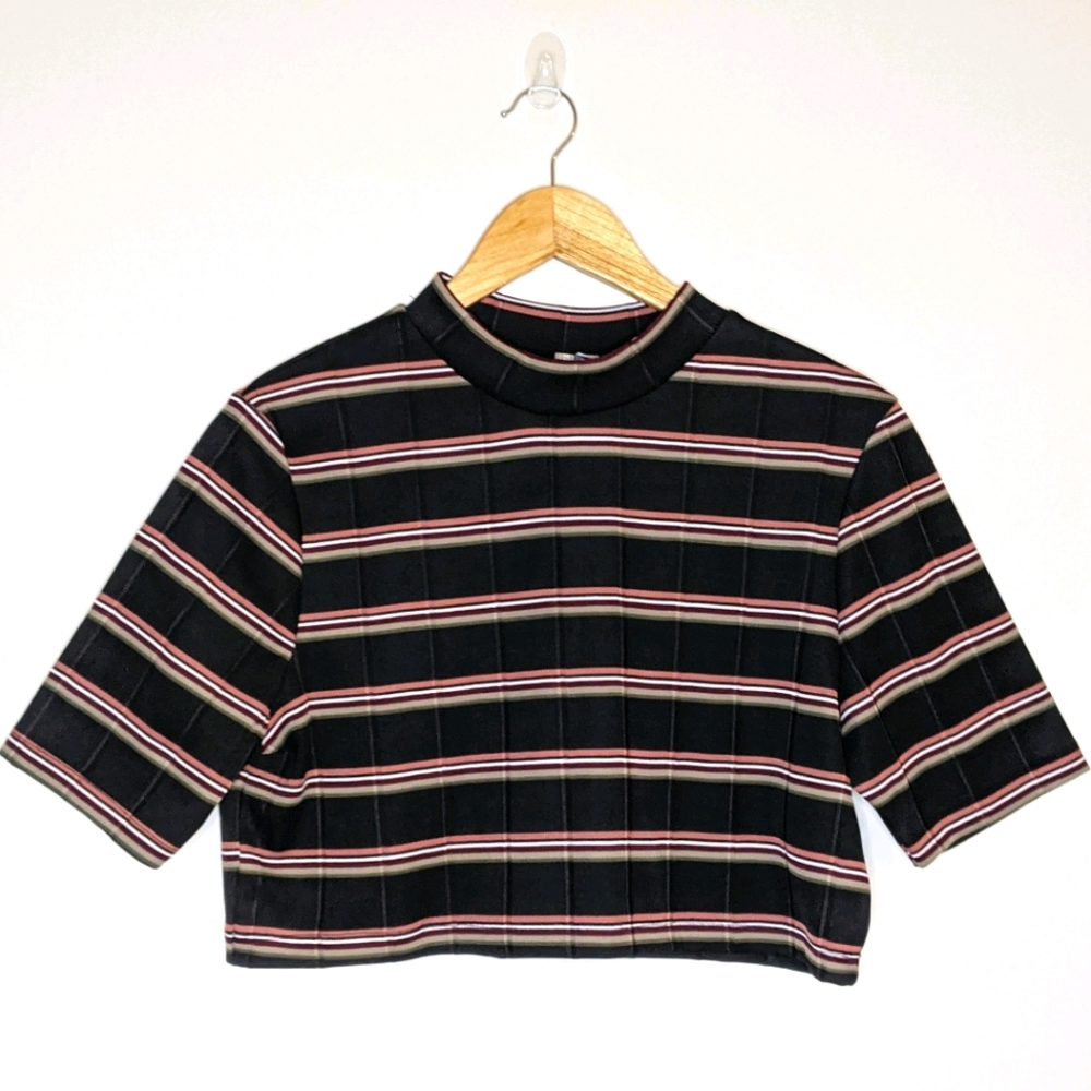 ASOS Ribbed Black Stripe Crewneck Crop Top Plus 14